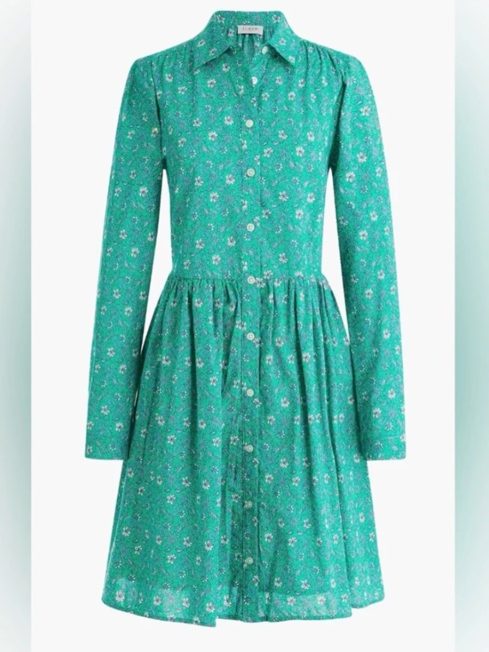 J. Crew Factory Women's Cotton Mini Shirt Dress - Green Floral
